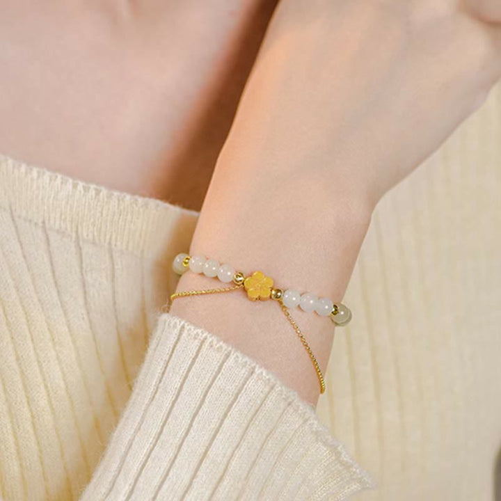 Buddha Stones 925スターリングシルバー 天然和田翡翠 桃の花 幸運のチェーンブレスレット