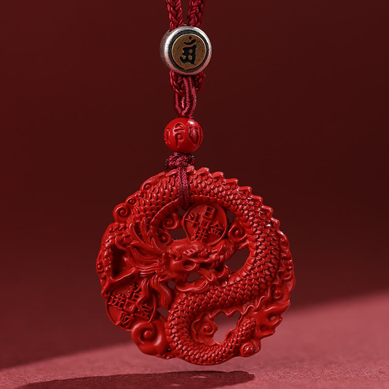 龍の年Buddha Stones925スターリングシルバー 天然辰砂 銅貨 幸運のネックレスペンダント