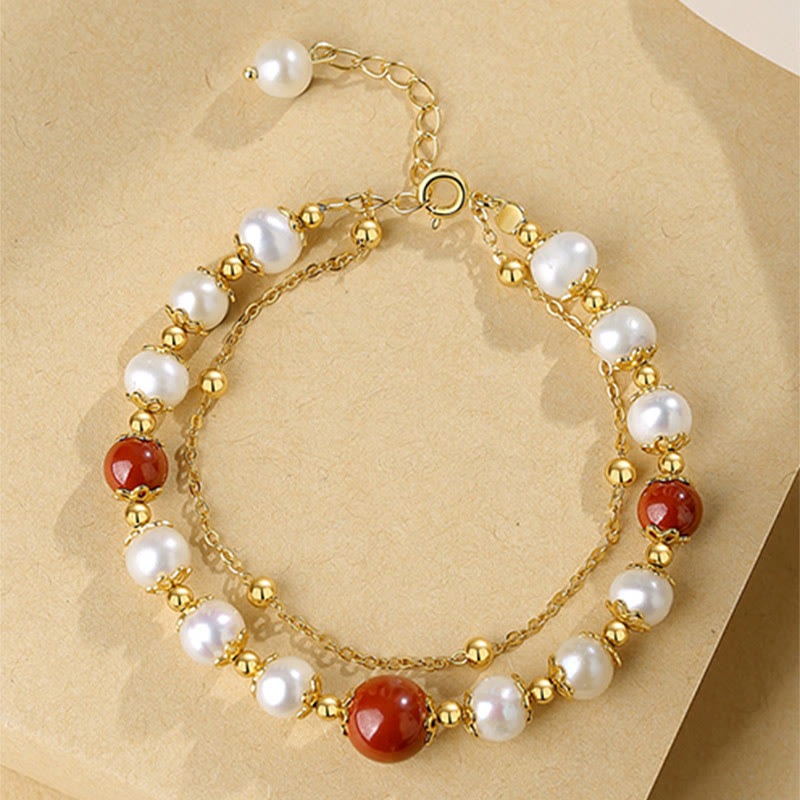 Buddha Stones925スターリングシルバー パール シナバー ウィズダムビーズ ダブルレイヤーチェーンブレスレット - image 4
