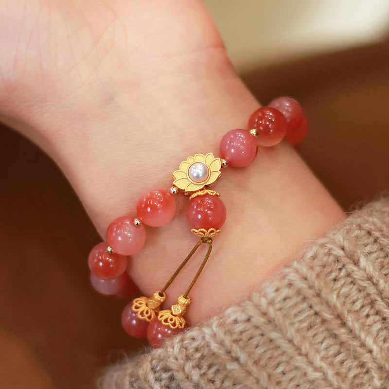 Buddha Stones925 スターリングシルバー 燕元瑪瑙 蓮の花 悟りのブレスレット