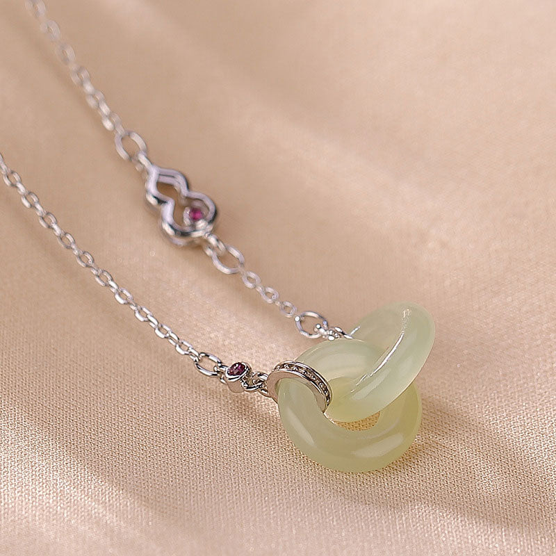 Buddha Stones925スターリングシルバー ラウンド翡翠 幸運繁栄ネックレスチェーンペンダント