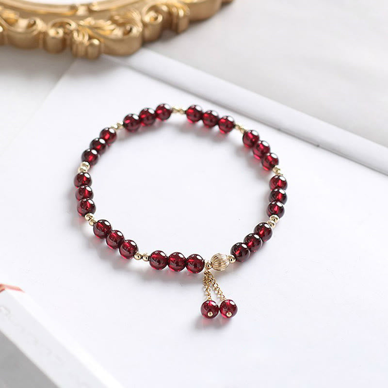 Buddha Stones 14Kゴールドメッキ合金天然ガーネットカームブレスレット - image 1