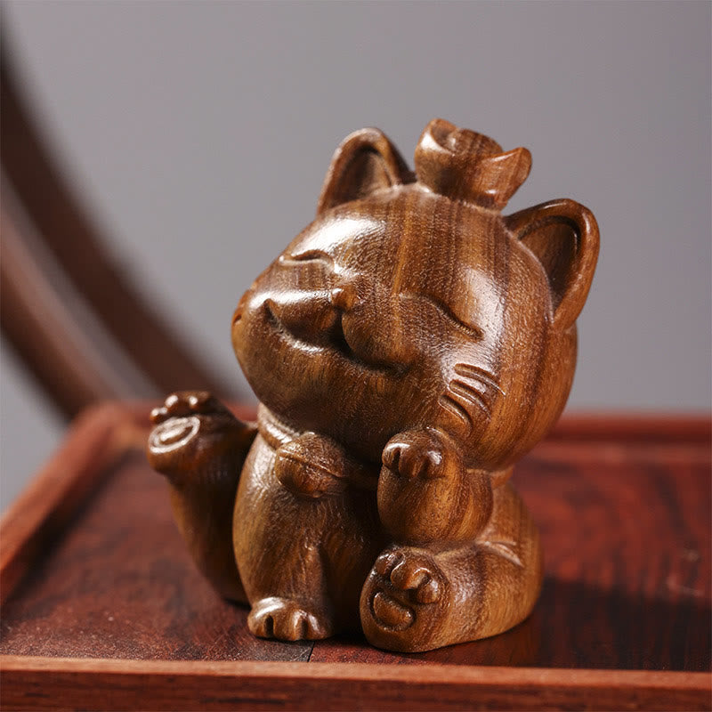 Buddha Stonesミニグリーンサンダルウッドインゴットラッキーキャット彫刻平和デスクデコレーション - 5cm - image 1