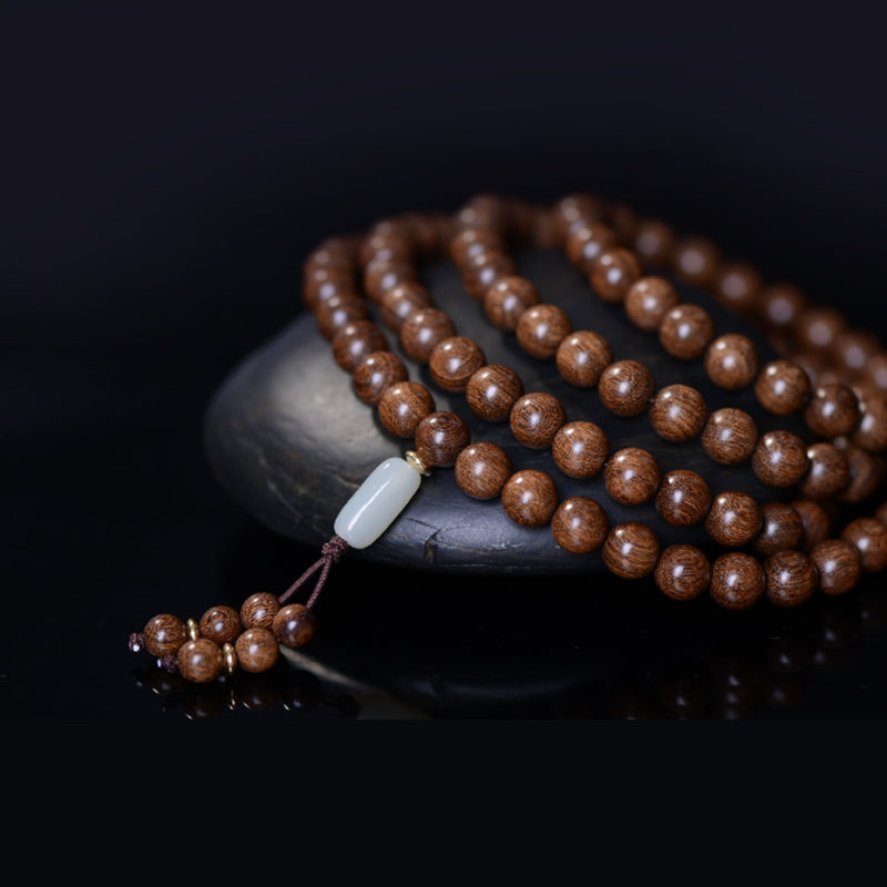 Buddha Stones 108 個入りMalaビーズ ローズウッド 翡翠 カームブレスレット