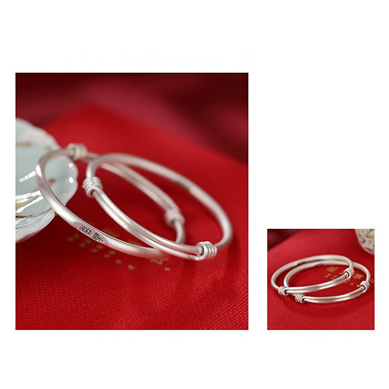 Buddha Stones999スターリングシルバー 平和と喜びの守護 キッズ ブレスレット バングル