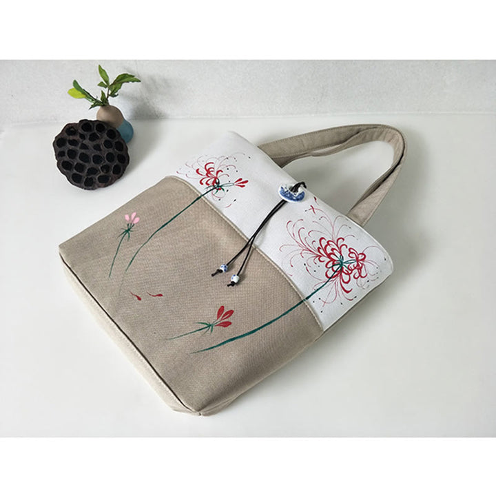 梨花 梅 桃の花 竹刺繍 キャンバス 大容量 ショルダーバッグ トートバッグ