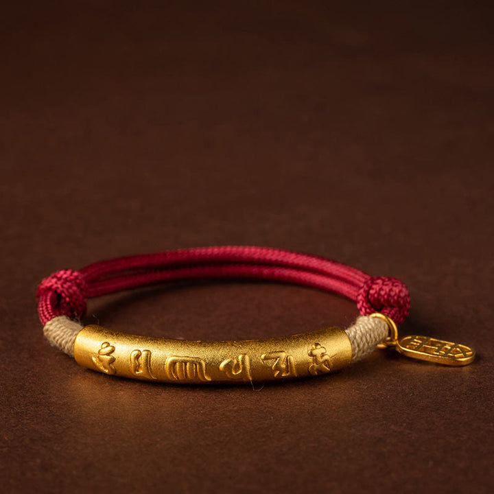 Buddha Stones999 スターリングシルバー チベット ハンドメイドオーム・マニ・パドメ・フムフーキャラクター トップランクキャラクター 幸運編みブレスレット - 銅のオーム・マニ・パドメ・フム - 赤いロープ（手首周り15～19cm） - image 7