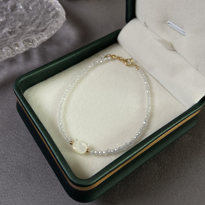 Buddha Stones14Kゴールドメッキ ブラックスピネル ホワイトクリスタル キュートキャット シャコガイ ヒーリングブレスレット - image 13