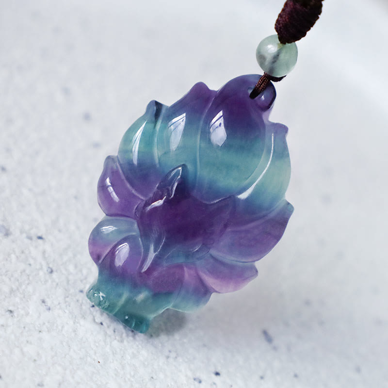 Buddha Stones天然蛍石ゴールド光沢黒曜石フォックスペンダント保護ネックレス - image 1