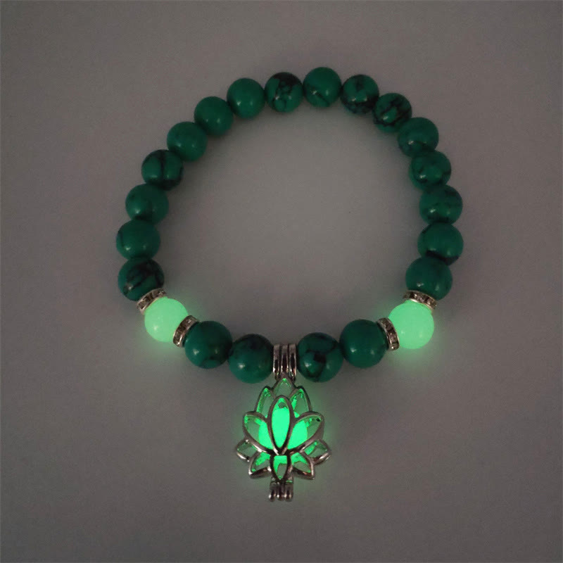 Buddha Stonesチベットターコイズ グロウストーン 光るビーズ 蓮の守護ブレスレット