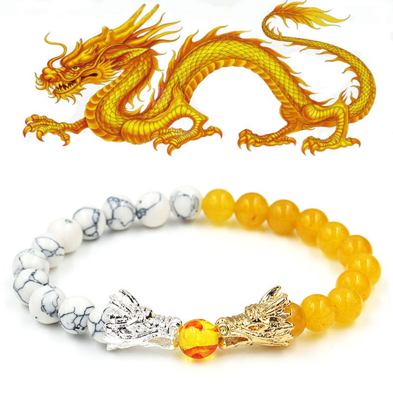 Buddha Stonesホワイトターコイズ 溶岩石 龍の祝福 ビーズブレスレット - ホワイトターコイズ＆シトリン - image 24