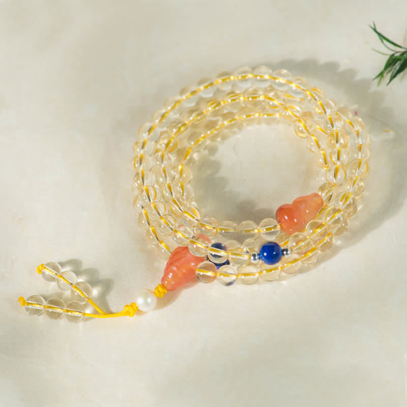 Buddha Stones 108Malaビーズ 925 スターリングシルバー 天然シトリン 赤瑪瑙 白翡翠 繁栄のチャームブレスレット