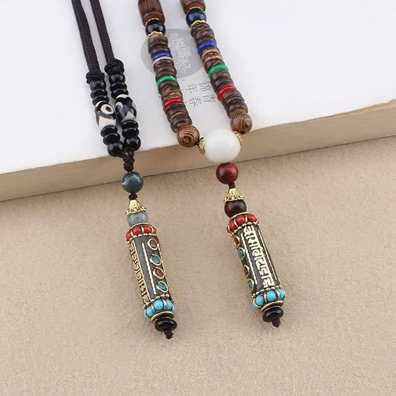 Buddha Stonesチベットオーム・マニ・パドメ・フムビーズウェンジウッドネックレスペンダント - image 1