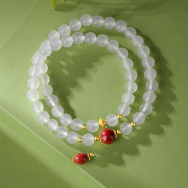 Buddha Stones 925スターリングシルバー 天然ホワイトアゲート 辰砂 ダブルラップ守護ブレスレット - image 1