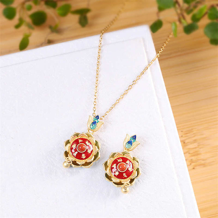 925スターリングシルバー チベット ロータス祈祷ホイール赤瑪瑙 悟りのネックレスペンダント - image 6