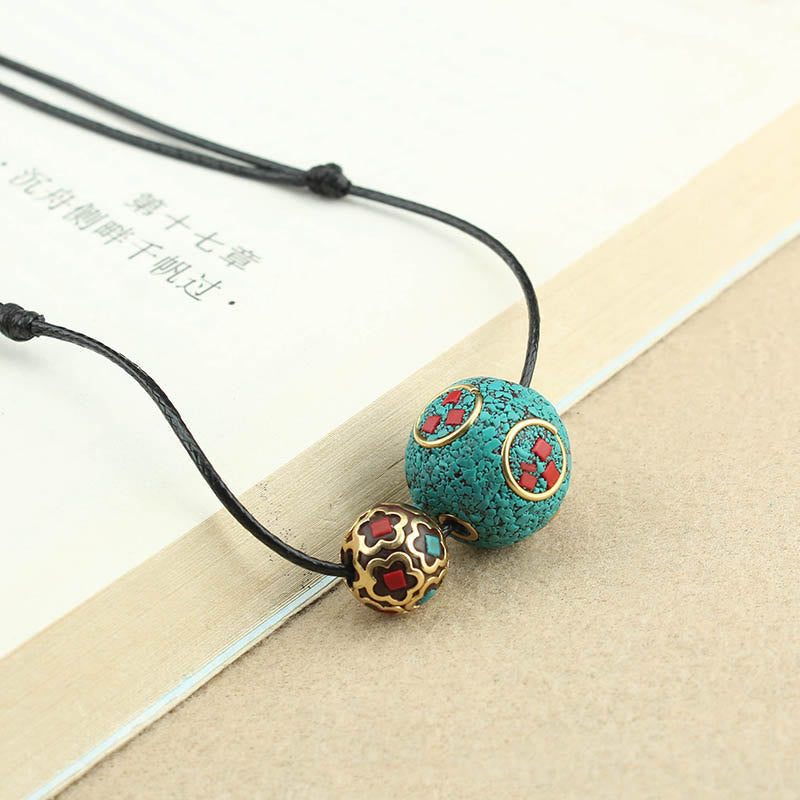 Buddha Stonesチベットターコイズ ダブルビーズ 保護力 ネックレス ペンダント - ターコイズ（浄化♥守護） - image 0