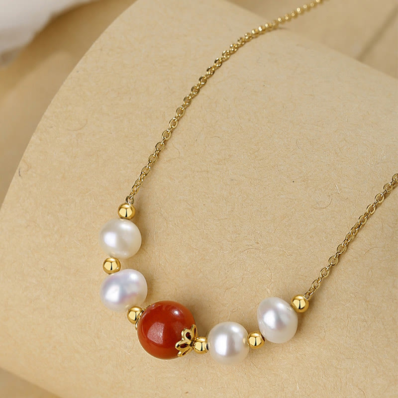 Buddha Stones925スターリングシルバー パール シナバー シンセリティヒーリングビーズチェーンネックレスペンダント