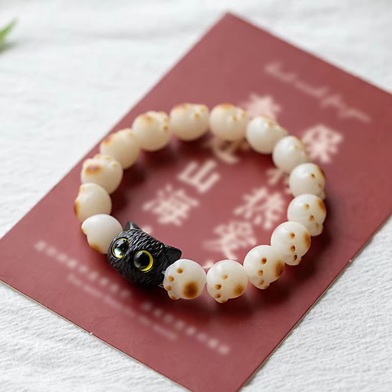 Buddha Stones天然菩提樹 紫檀 愛らしい足跡 招き猫 平和ブレスレット - image 4