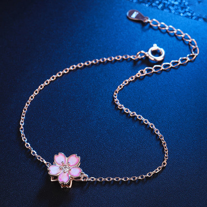 Buddha Stones925スターリングシルバー 桜の祝福チェーンブレスレット 回転リング
