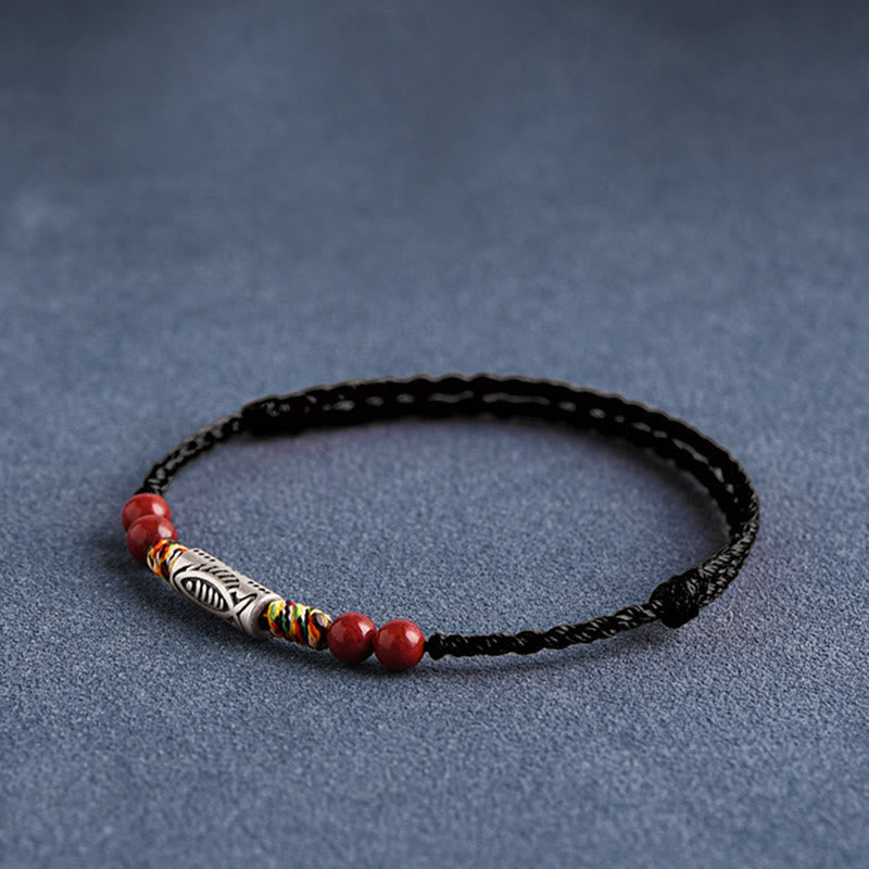 Buddha Stones 925スターリングシルバー 鯉 辰砂 ビーズ 富 手作り 編み込み ブレスレット アンクレット - image 18