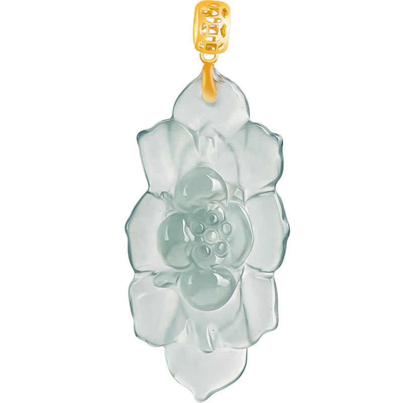 Buddha Stones 925スターリングシルバーチェーン 18Kゴールドバックル 天然翡翠 蓮の模様豊かさのネックレスペンダント - image 9