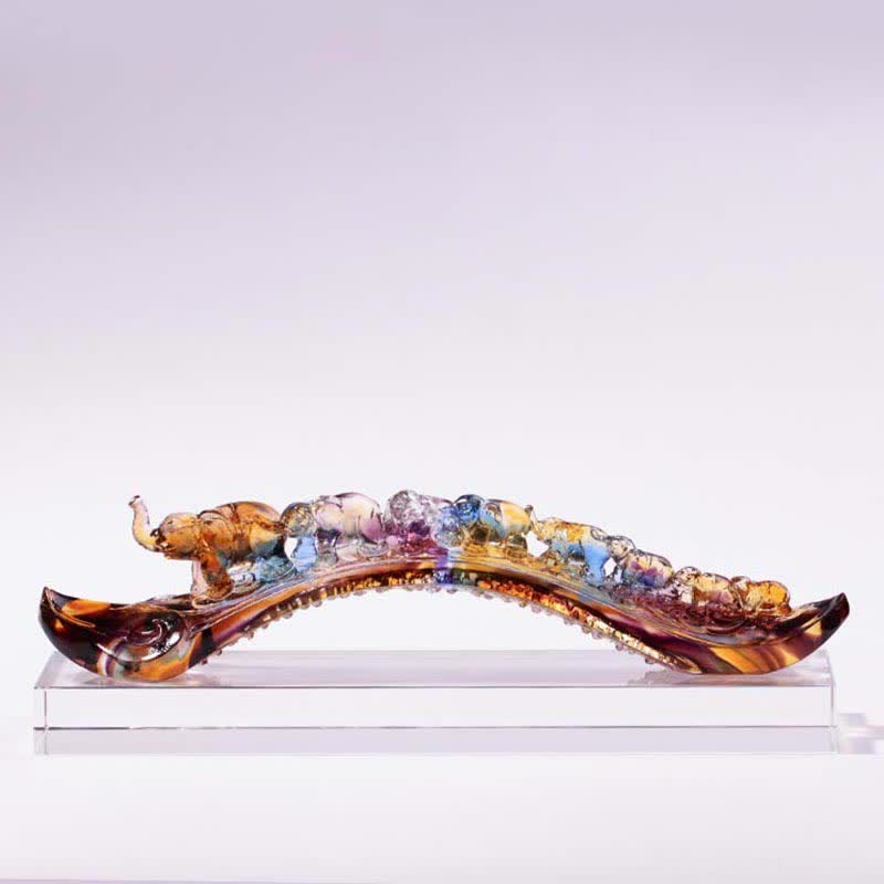 手作りのLiuliクリスタルRuyi象のアートピース、クリスタルベース付きホームデコレーション - image 0