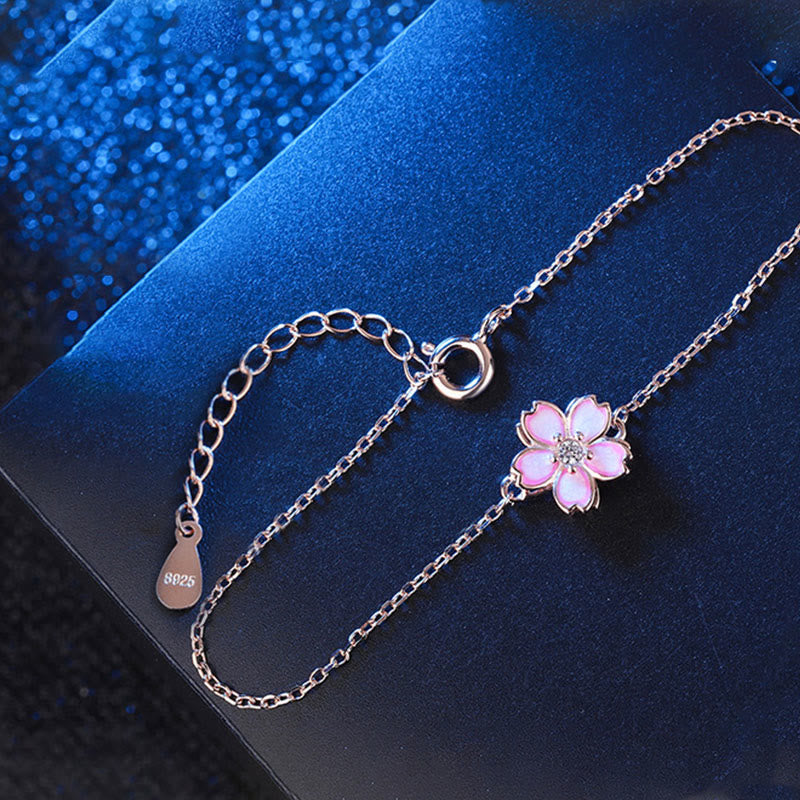 Buddha Stones925スターリングシルバー 桜の祝福チェーンブレスレット 回転リング