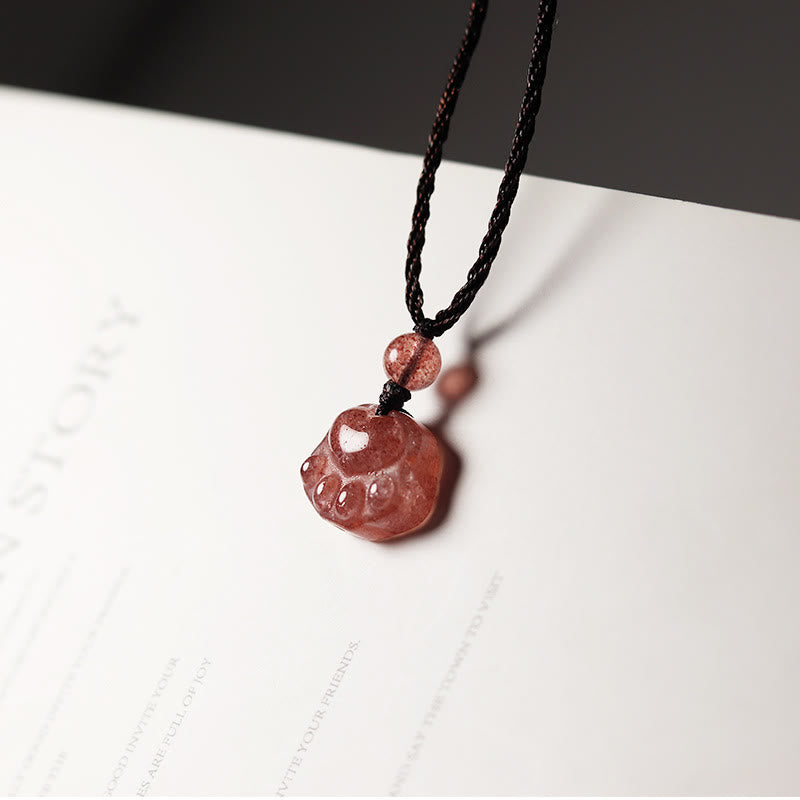 Buddha Stonesストロベリークォーツ 愛らしい猫の爪 ヒーリングネックレスペンダント - ストロベリークォーツ（愛♥癒し） - image 1