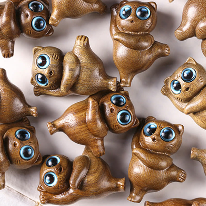 Buddha Stonesミニグリーンサンダルウッドダンシングキャット彫刻ポジティブデスクデコレーション - image 10