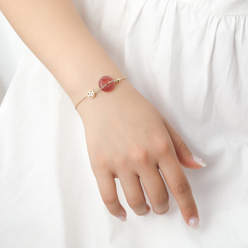 Buddha Stonesストロベリークォーツ ピースバックル コイン ラブブレスレット