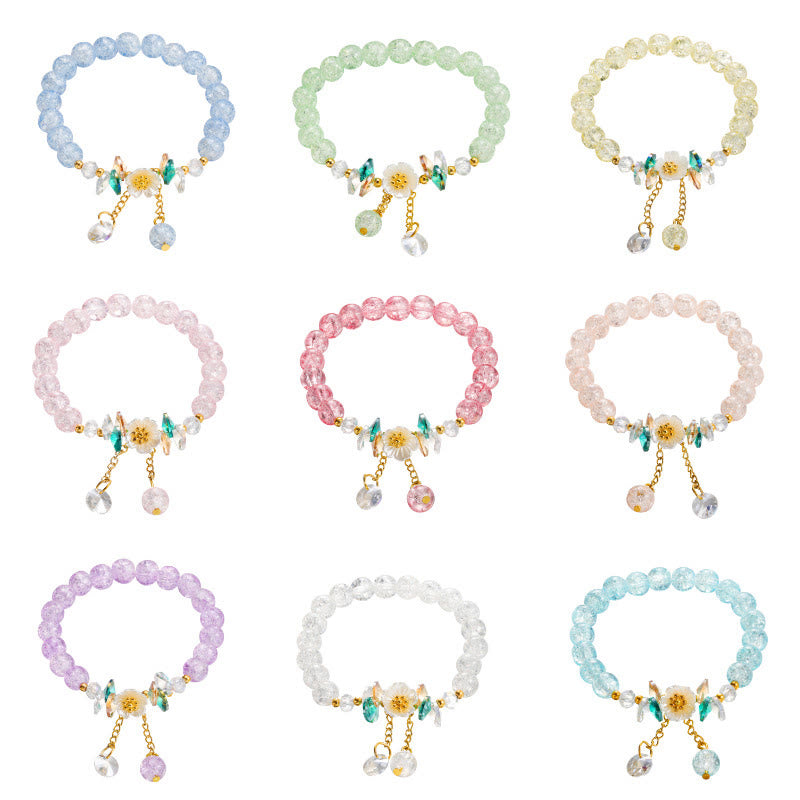 Buddha Stonesのシンプルなデザインの花のチャームガラスビーズブレスレット