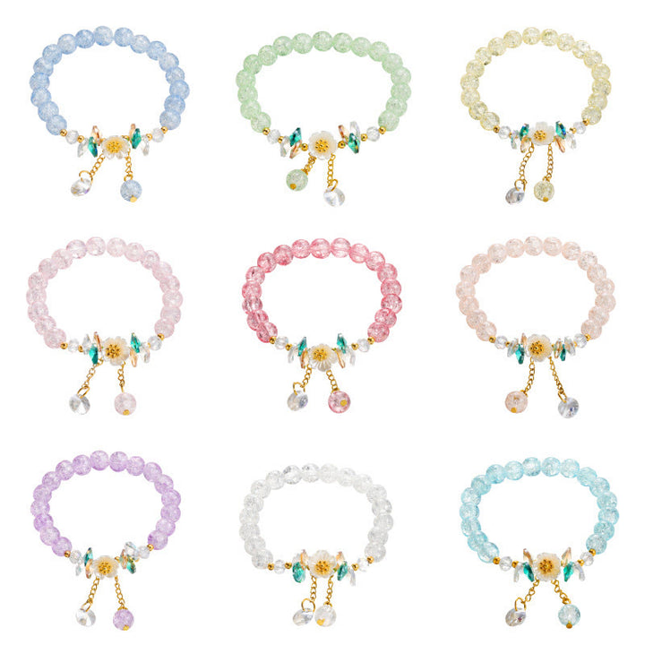 Buddha Stonesのシンプルなデザインの花のチャームガラスビーズブレスレット