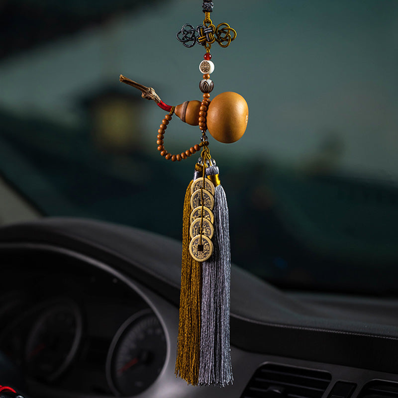 Buddha Stones風水 コイン ひょうたん 中国結び 幸運コイン 五帝 お金 富 タッセル 装飾 - image 1