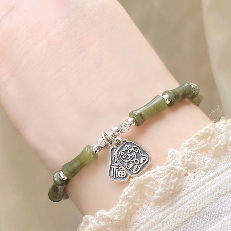 Buddha Stones925 スターリングシルバー 竹翡翠 幸運の猫福キャラクター 幸運の豊かさのブレスレット - image 13