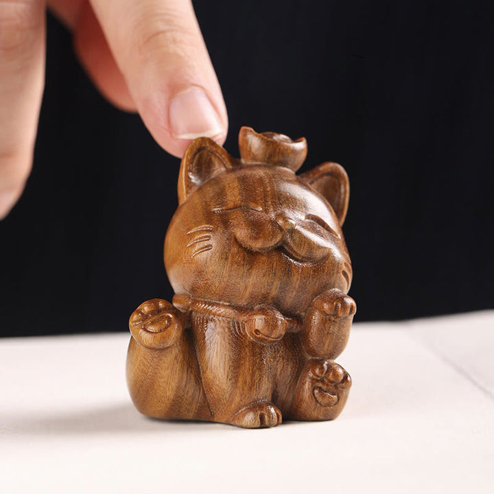Buddha Stonesミニグリーンサンダルウッドインゴットラッキーキャット彫刻平和デスクデコレーション - image 9