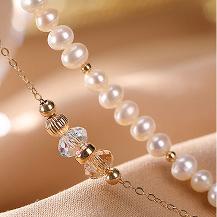Buddha Stones 925スターリングシルバーメッキ 14Kゴールド 天然パールクリスタル ヒーリング ダブルレイヤーブレスレット - image 4