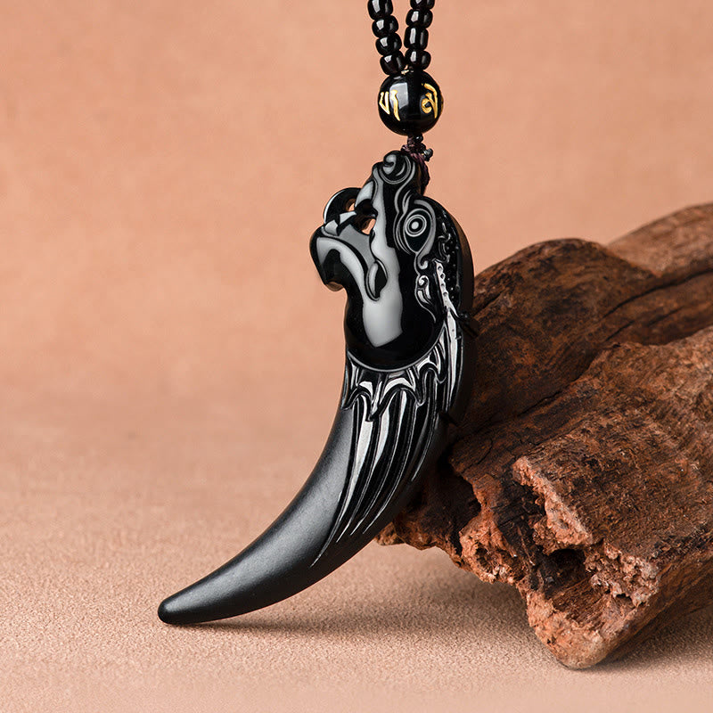 Buddha Stones天然黒翡翠 十二支 龍の歯模様 守護ネックレス ペンダント - image 1