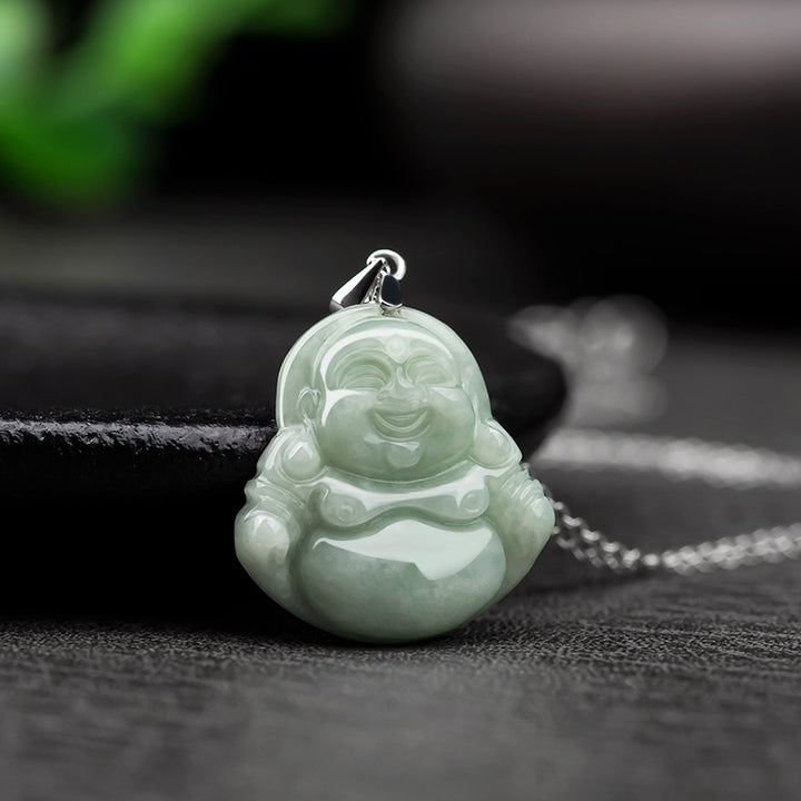 Buddha Stones笑う仏 翡翠良縁祈願チタン鋼 チェーン ネックレス ペンダント - image 1