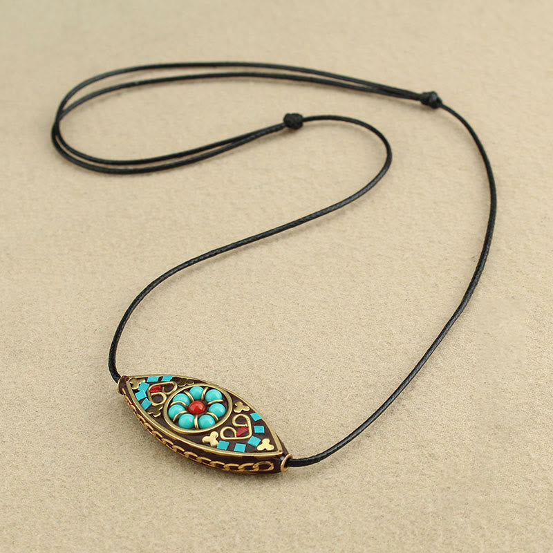 Buddha Stonesチベットターコイズビーズマーキスパターン保護強度ネックレスペンダント - ターコイズ（浄化♥守護） - image 0