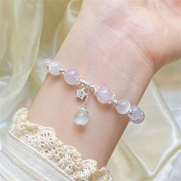 Buddha Stones925スターリングシルバー 天然アメジスト キャッツアイ スピリチュアルアウェアネススターブレスレット