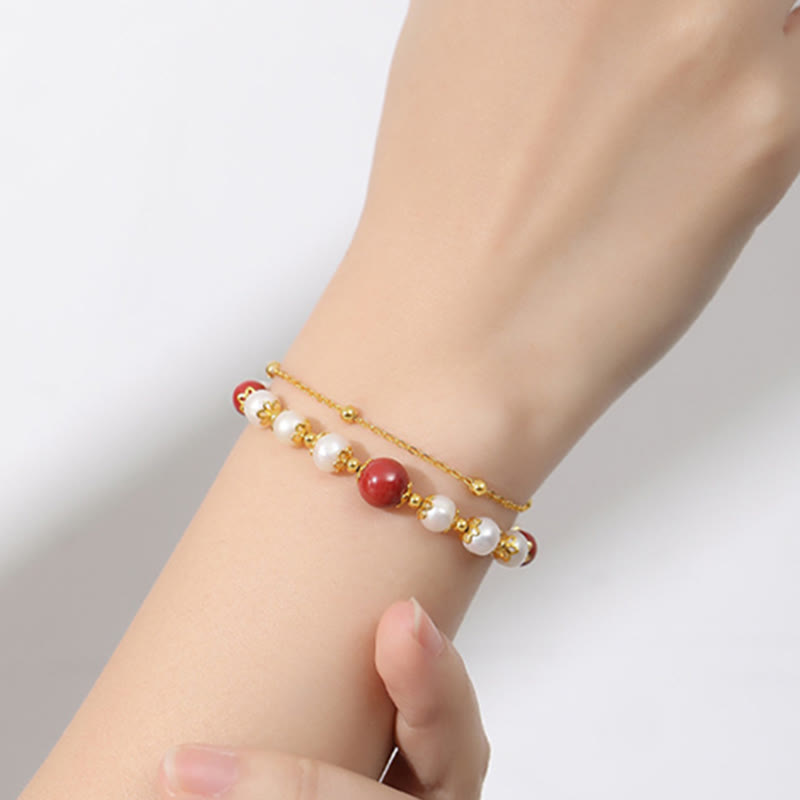 Buddha Stones925スターリングシルバー パール シナバー ウィズダムビーズ ダブルレイヤーチェーンブレスレット - image 6