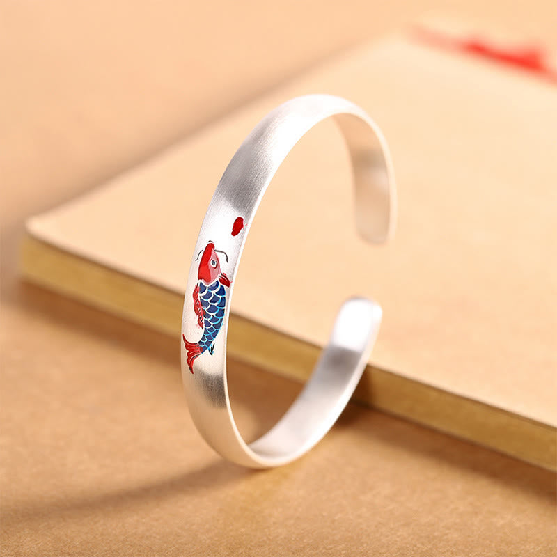 Buddha Stones999スターリングシルバー 鯉の幸運カフブレスレットバングル - image 1