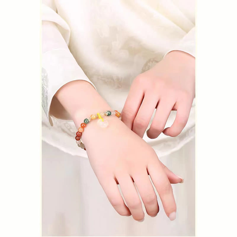 Buddha Stones14K ゴールドメッキ カラフル ゴールデン シルク 翡翠 平和バックル 富のブレスレット