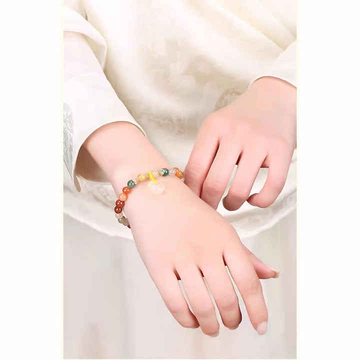 Buddha Stones14K ゴールドメッキ カラフル ゴールデン シルク 翡翠 平和バックル 富のブレスレット