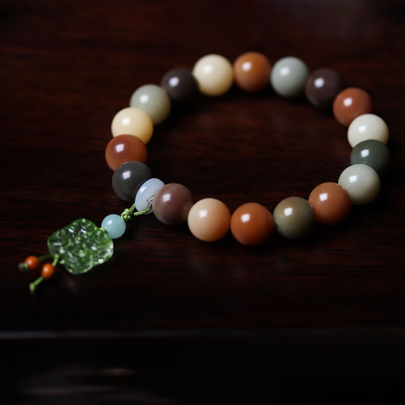 Buddha Stones天然 マルチカラー グラデーション 菩提樹 瑠璃ガラス チャーム 平和ブレスレット