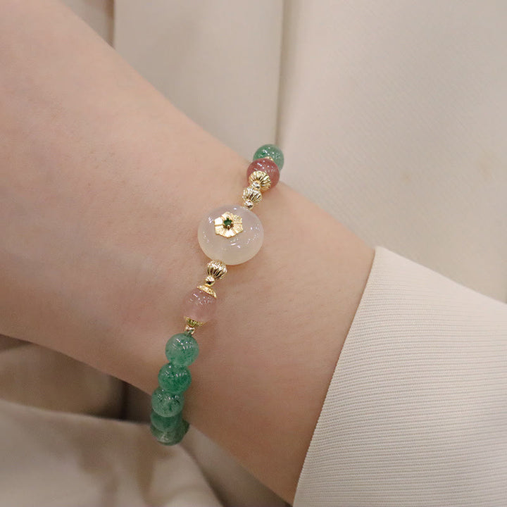 Buddha Stones天然グリーンストロベリークォーツ カルセドニーフラワー 感謝ブレスレット