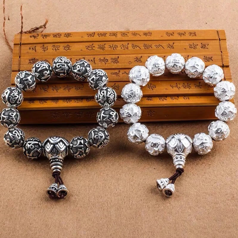 Buddha Stonesチベットオーム・マニ・パドメ・フム彫刻 合金ビーズ お守り ブレスレット - image 0