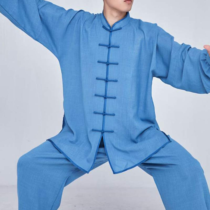 Buddha Stones瞑想禅祈りスピリチュアル太極拳気功練習ユニセックス刺繍服セット - ディープスカイブルーの長袖 - US14、 UK/AU18、 EU46 (3XL) - image 20
