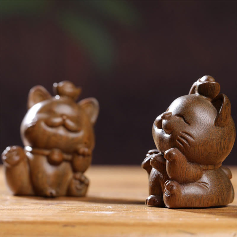 Buddha Stonesミニグリーンサンダルウッドインゴットラッキーキャット彫刻平和デスクデコレーション - image 18