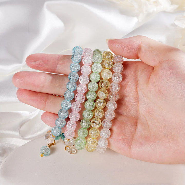 Buddha Stonesのシンプルなデザインの花のチャームガラスビーズブレスレット